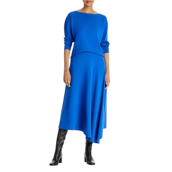 New $1298 LAFAYETTE 148 NY Asymmetric Crepe Godet Midi Skirt Tile Blue 3X Career - Picture 11 of 11